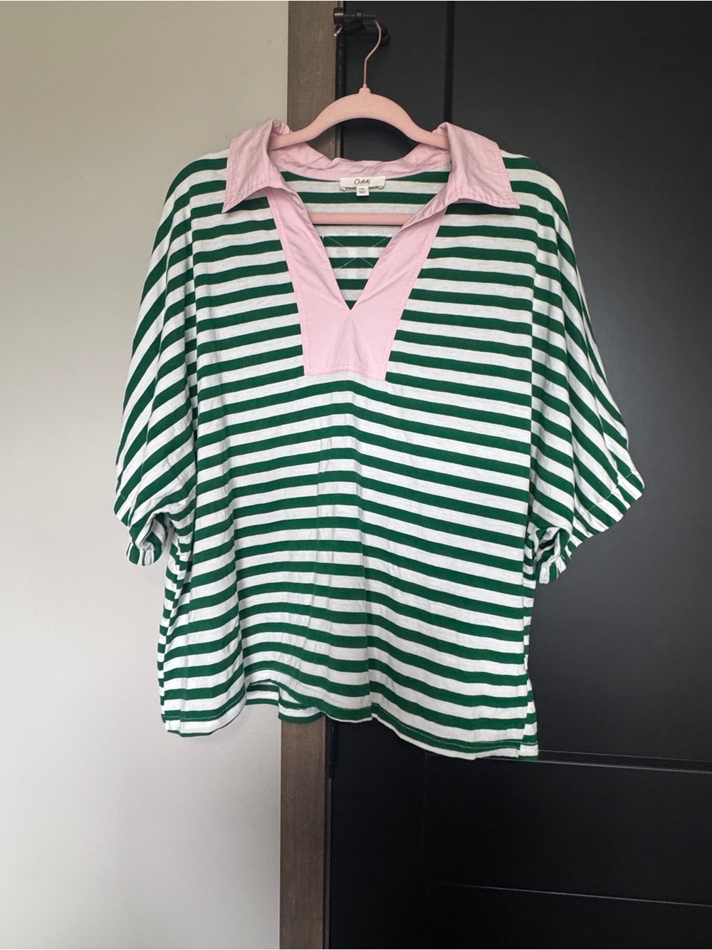 Striped Green & Pink Collared Tunic Top